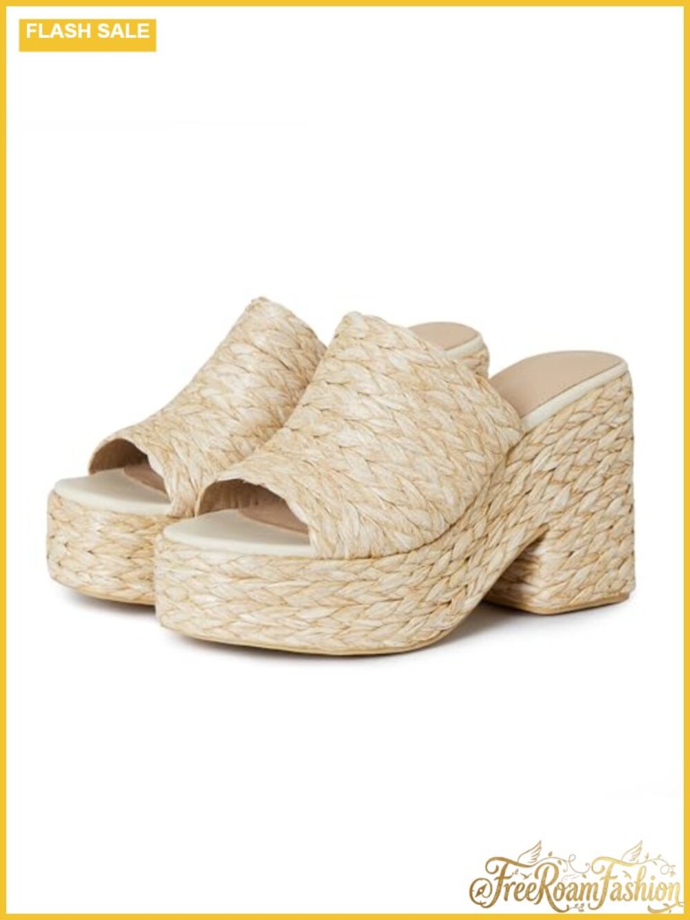 Woven Linen Platform Wedge Sandals Raffia Espadrilles Open Toe Slip On Heels